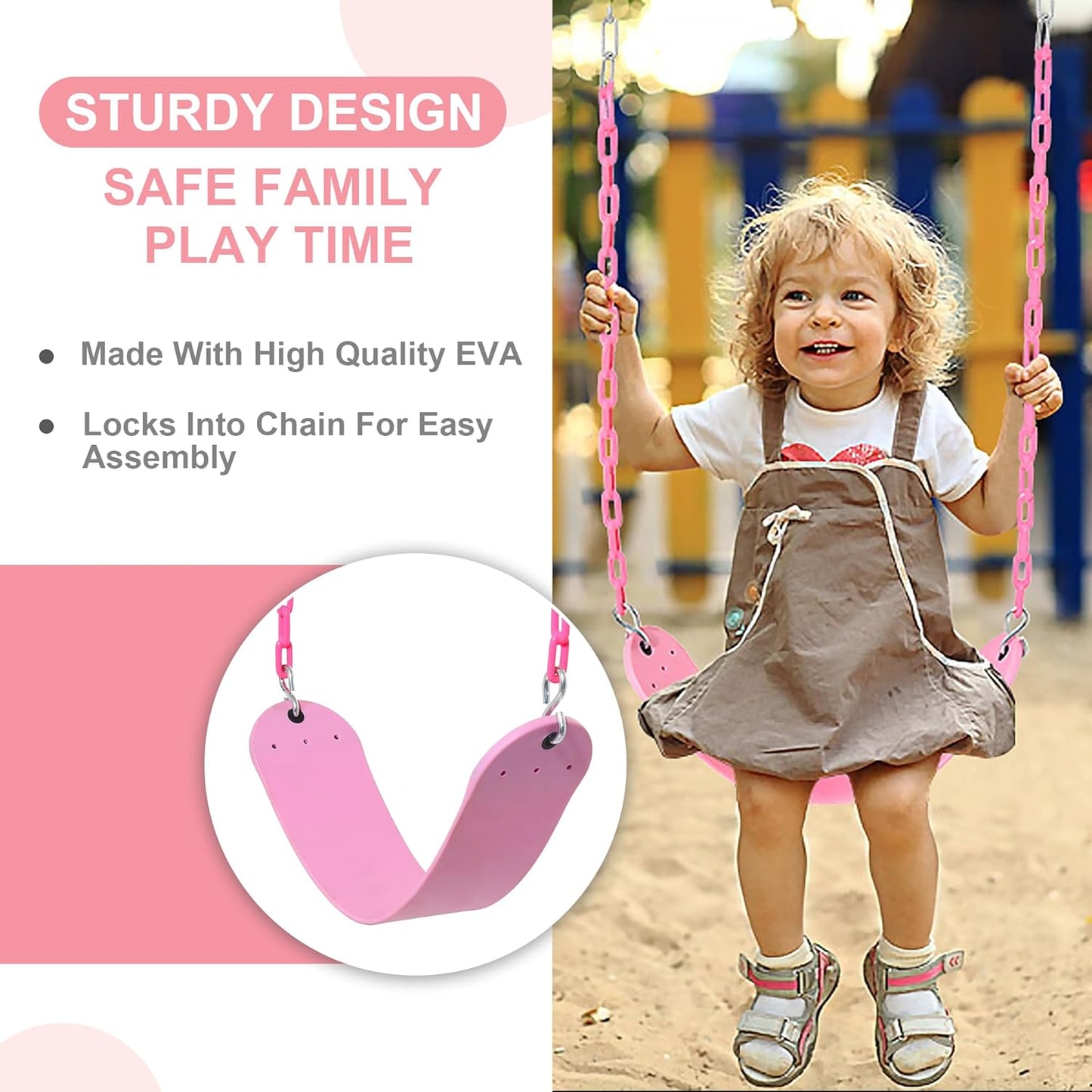 Pink Swing Seat - Heavy Duty Chain Plastic Coated - Playground Swing Set Accessories Replacement Gift Box Set Birthday Gift