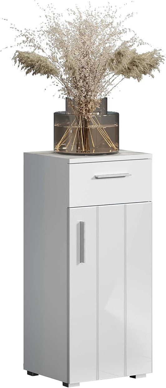 trendteam smart living - Wons - Chest of Drawers - White High Gloss - Timeless Bathroom Cabinet - (W x H x D) 37 x 83 x 31 cm - Bathroom Chest of Drawers with Vertical Milled Door - with