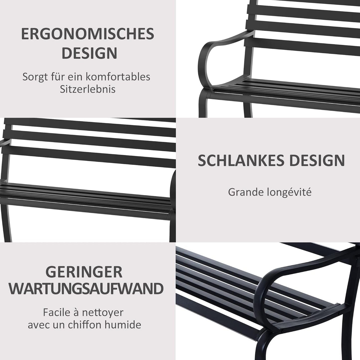 garden furniture 2 seater bench, garden seat 2 module, black.