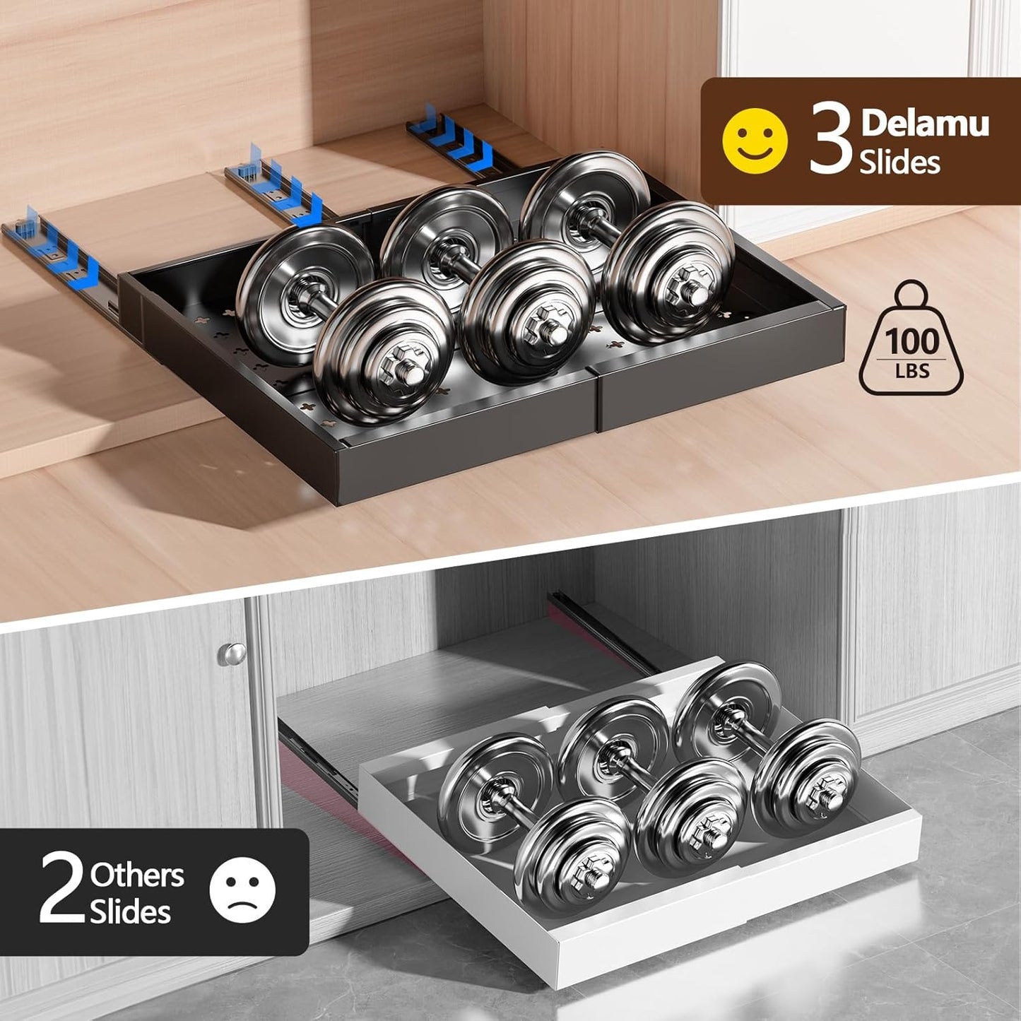 Delamu Pull Out Cabinet Organizer, Both Expandable Width(11.5 "-19.5") and Depth(15"-19.5") Pull Out Drawers for Cabinets, Cabinet Slide Out Shelves Storage for Kitchen Pots and Pans, Pantry, Bathroom