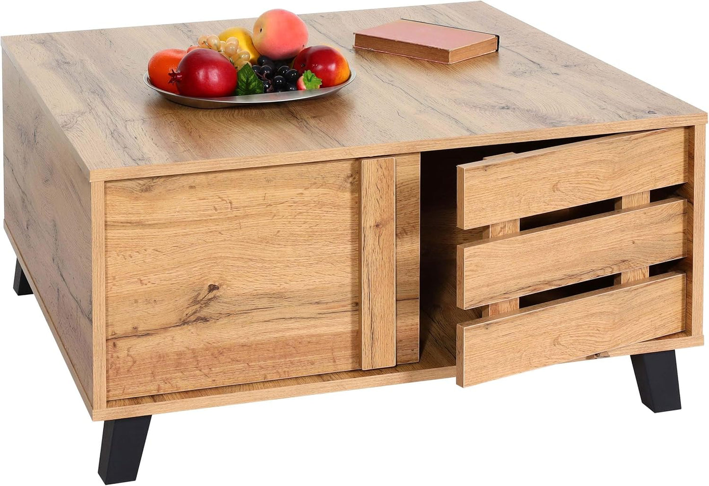 Coffee Table HWC-M46 Living Room Table Sofa Table Side Table 2 Storage Compartments 43 x 81 x 81 cm Natural Colour