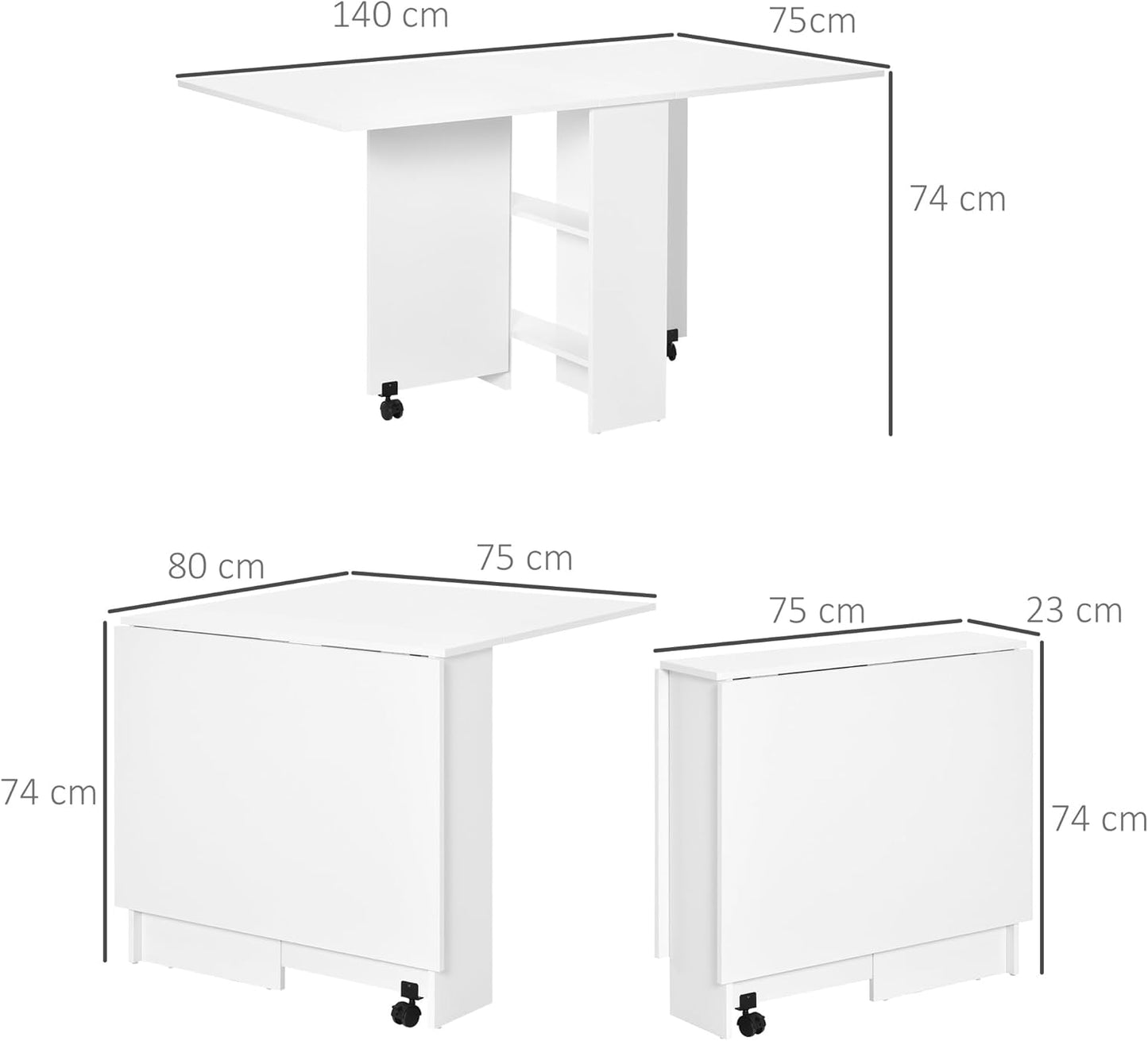 Folding Table, Dining Room Table, Portable Table / Desk, Side Table with / without Wheels, Wood, 4 Models