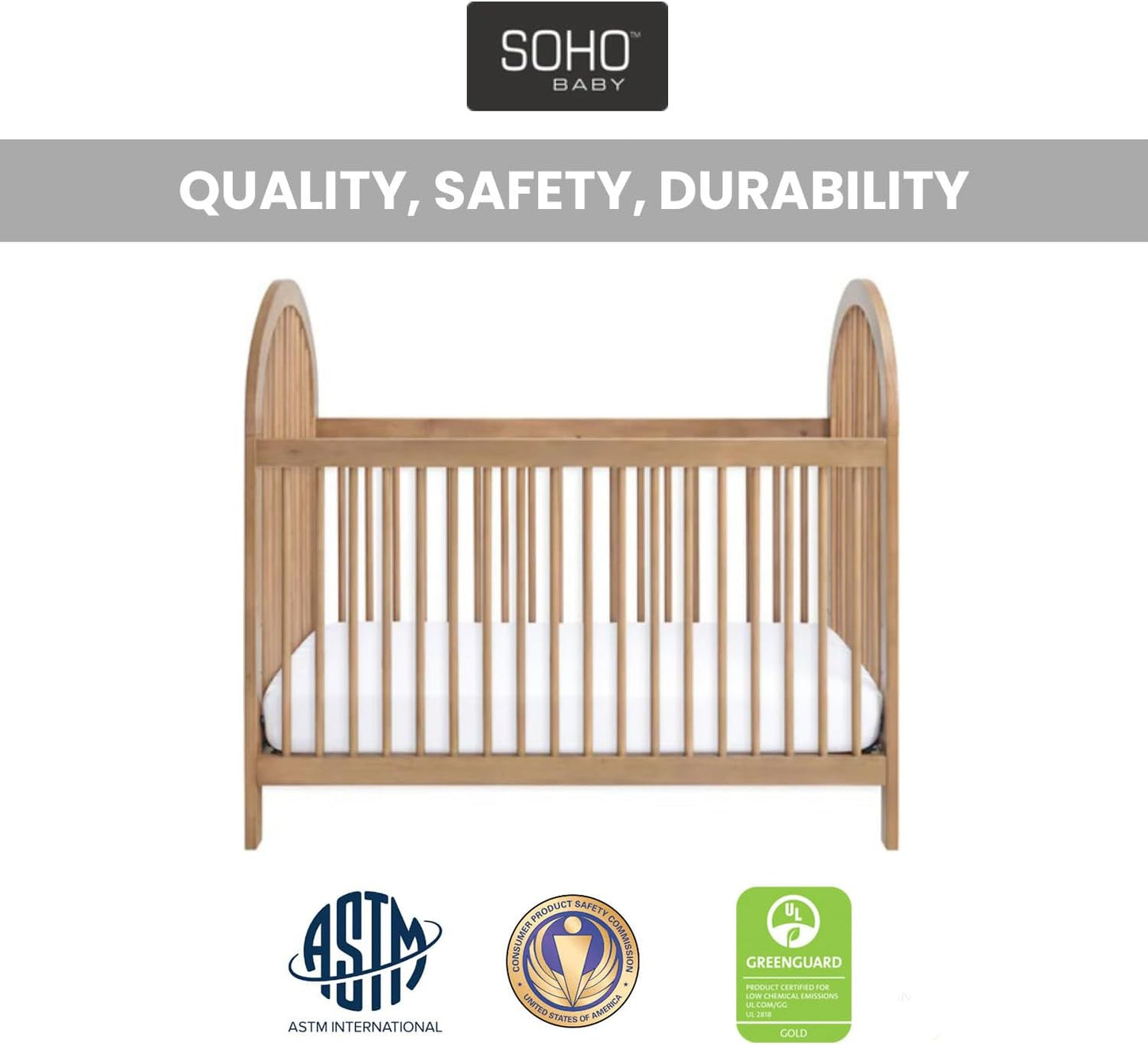 Soho Baby Everlee 3-in-1 Island Crib, Honey Wood