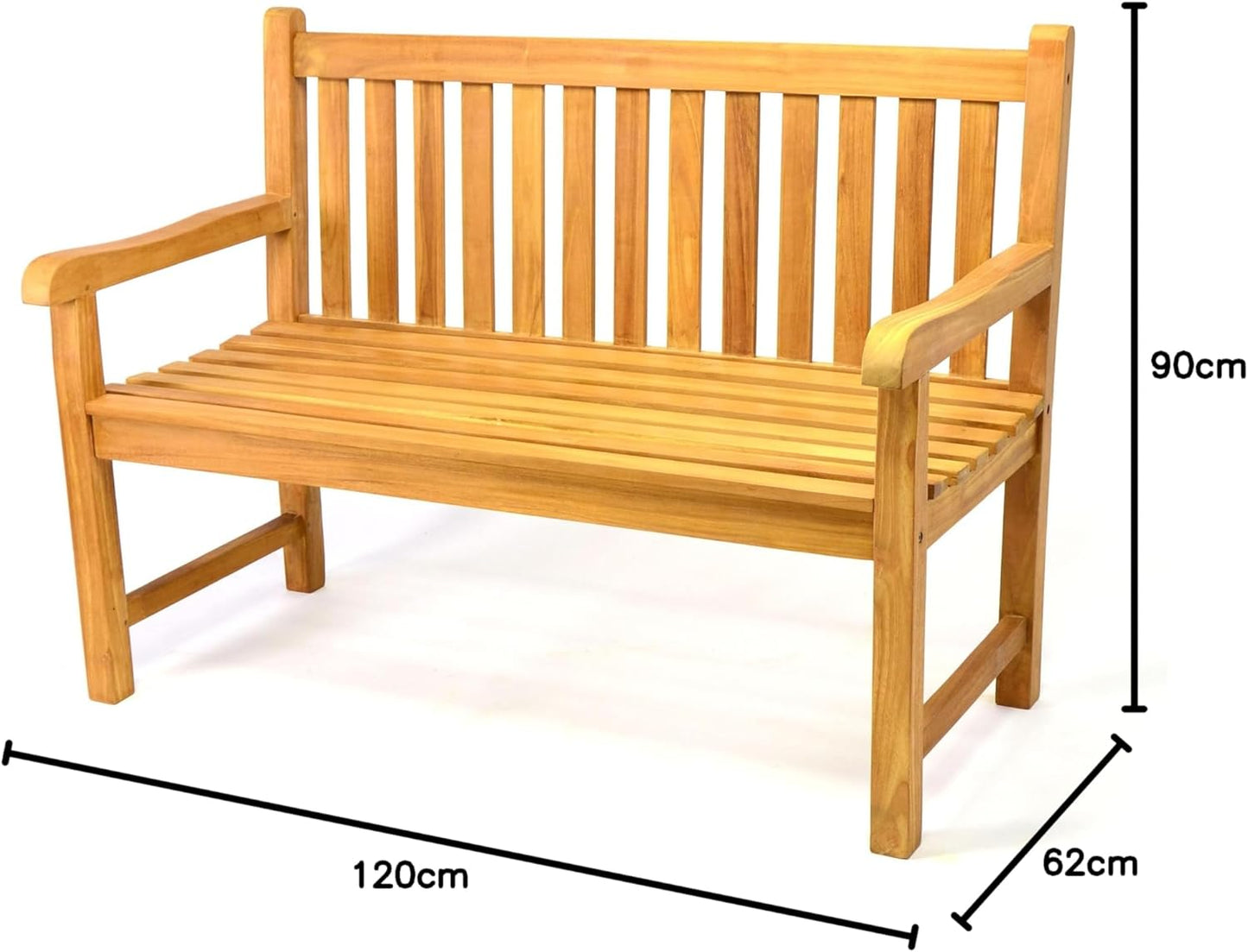 Wooden Bench 2-Seater Made of Teak Wood Treated - Garden Bench Bench 120 cm - High Quality Solid - Pure Handmade - Weatherproof Garden Furniture