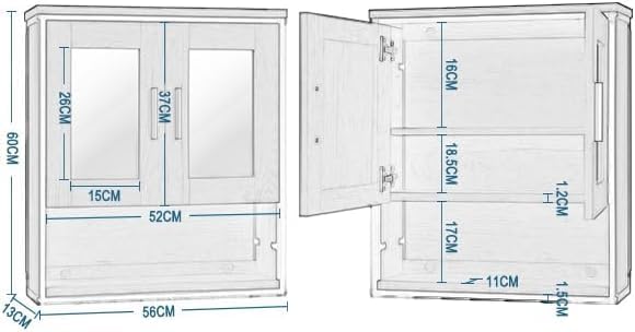 Bathroom Furniture Set, Bathroom Cabinet with Height-Adjustable Divider, Bathroom Cabinet with 2 Mirrors, Chest of Drawers with 4 Drawers, Side Cabinet, Made of Wood Material, Light Oak Black