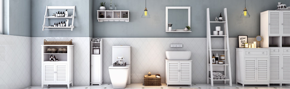 Bathroom Tall Cabinet Bathroom Shelf Bathroom Cabinet with 3 Open Compartments and Slat Door Bathroom Furniture White Natural W x H x H x H x H x D x H x D x H x D x H x H x H x H x H x