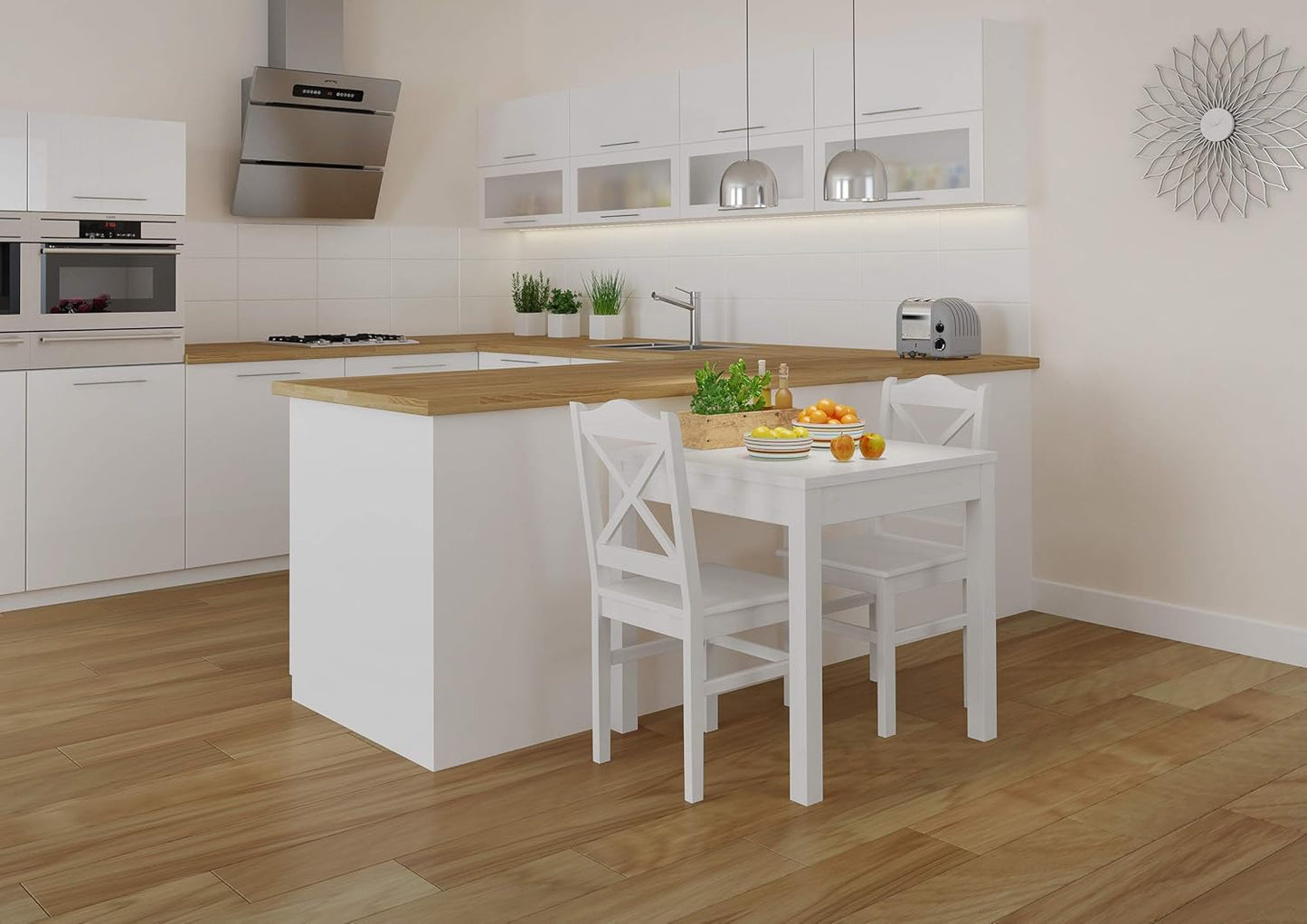 Small Dining Table Solid Wood Table White Kitchen Table Legs Smooth 90.70-50AW