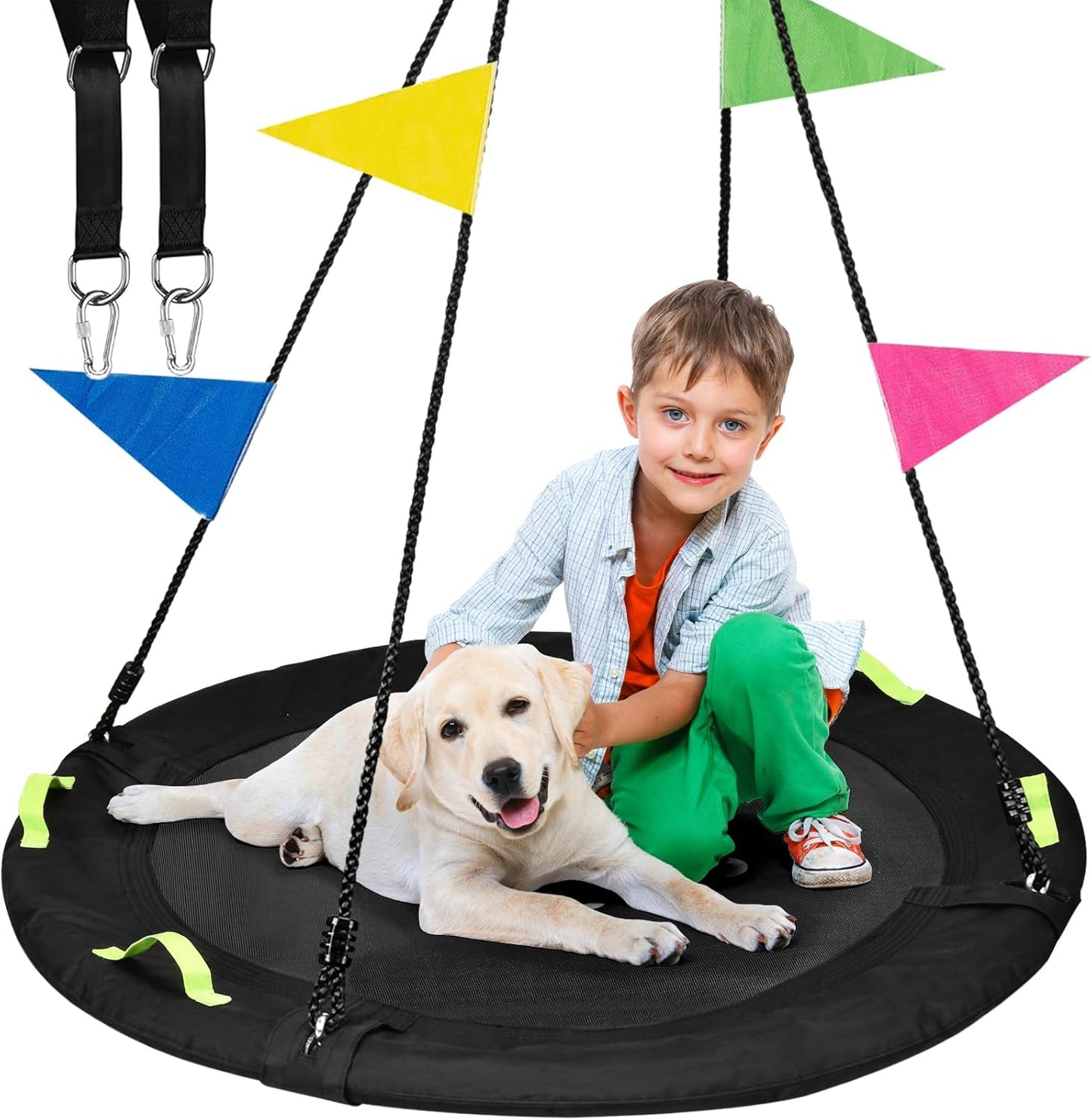 Tree Swing, Saucer Flying Swing 40 Inch for Kids, 900lbs Weight Capacity, with Adjustable Hanging Straps, for Backyard and Outdoor, Gifts for Kids, Black