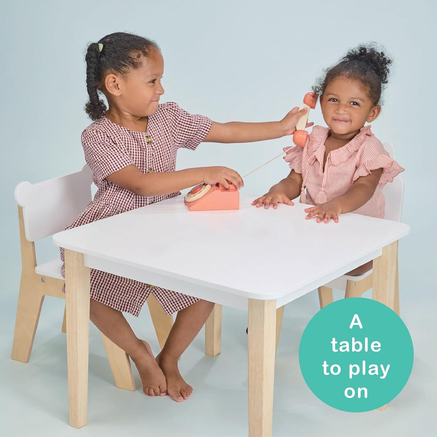 Mentari Toys - Kid’s Table and Chair Set - Wooden Easy Clean Table and 2 Animal Themed Chairs - Children’s Playroom, Classroom Furniture - Sturdy Set for Play and Learning - Age 3+