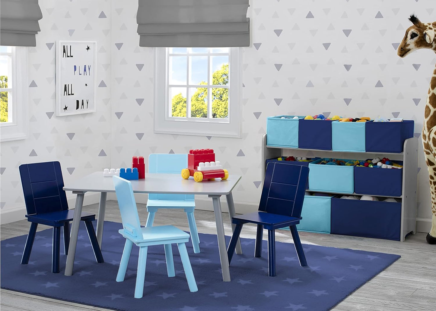 Delta Children Kids Table and Chair Set (4 Chairs Included), Grey/Blue