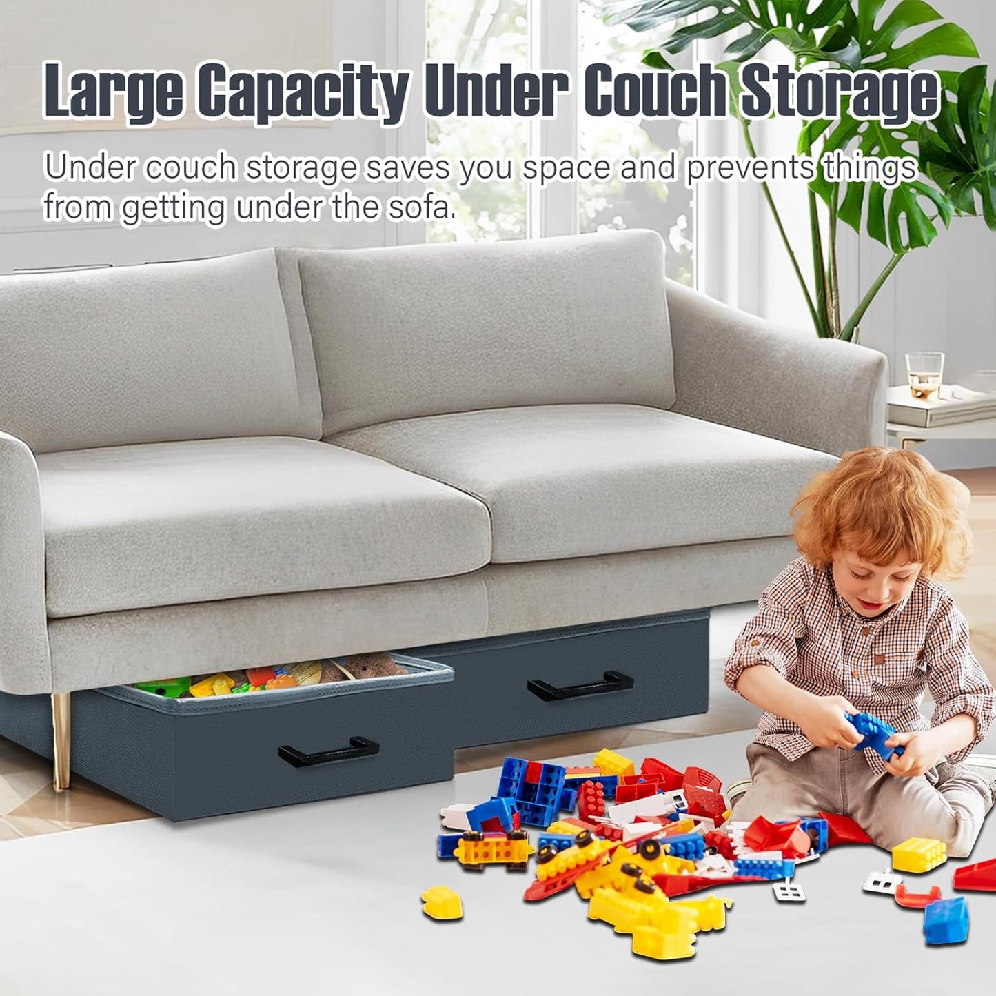 Under Couch Storage, 2 Pack Under Couch Storage Containers,Foldable Under Sofa Storage keeps things out,Under Couch Storage Box for Toys,Blocks,Puzzles,Plush Dolls,Books(23.62*15.75*5.51in)