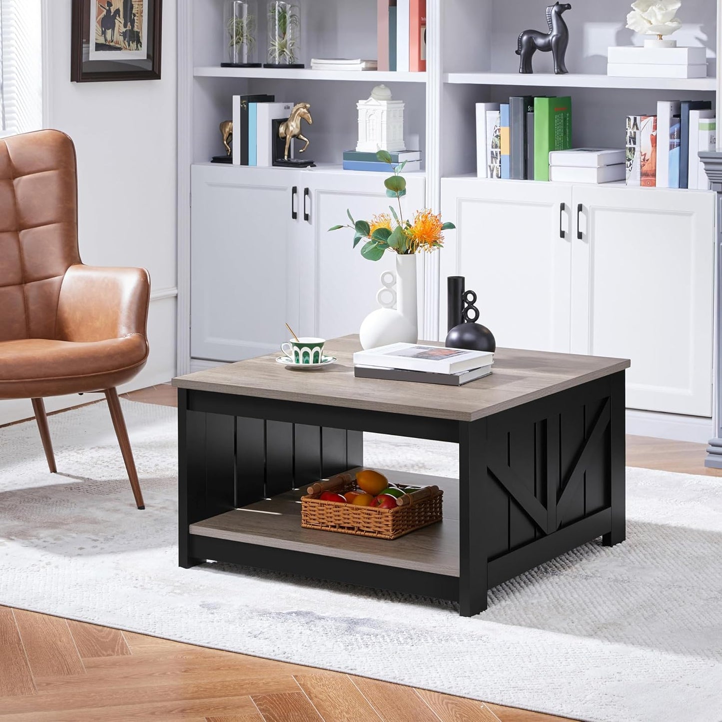 Coffee Table Square Sofa Table Modern Living Room Table with Storage Compartment Side Table for Living Room / Office 80 x 80 x 45 cm