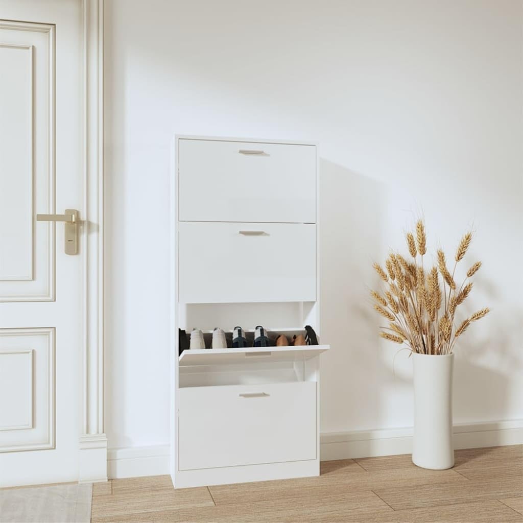 Shoe Cabinet, Shoe Rack, Shoe Storage, Shoe Cabinet, High Gloss White, 59 x 17 x 150 cm, Wood Material