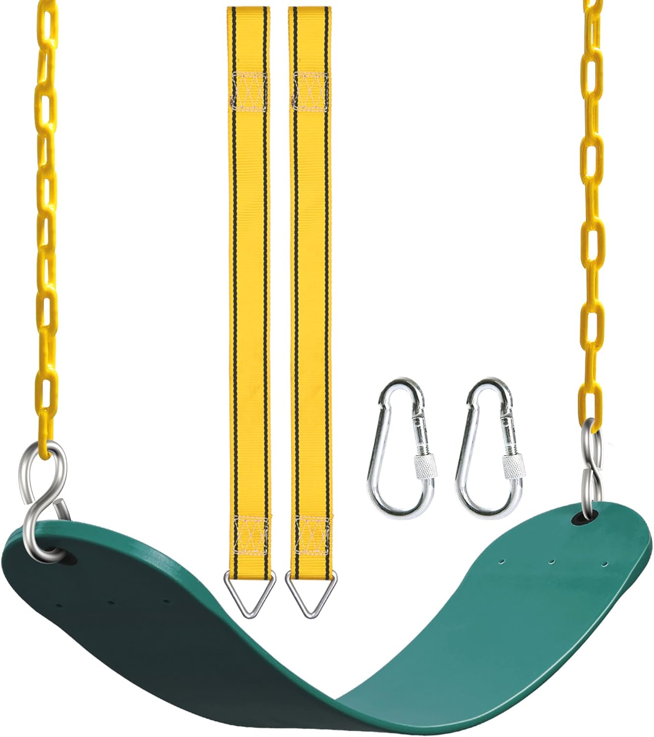 PACEARTH Swing Seat Support 660lb with 68.9 inch Anti-Rust Chains Plastic Coated 23.6 inch Tree Hanging Straps and Locking Buckles Outdoor Playground Tree Swing-Green