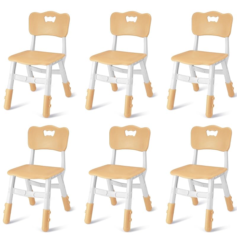 Kigley 6 Pack Height Adjustable Kids Chair Adjustable Table Chair Kid Chairs Age 2-6 Adjustable Height Toddler Seat Child Table Chair for Children Student School Family Daycare (Wood Color)