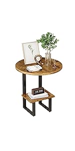 Round Side Table, 3-Tier Shelves, Wooden Side Table with Metal Frame, Small Table, Living Room for Living Room, Bedroom