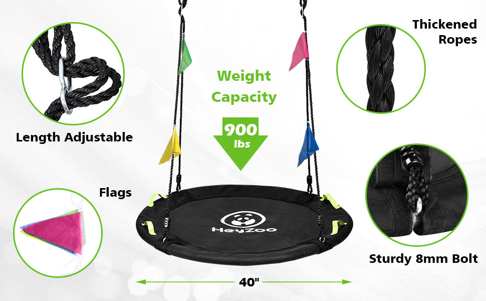 Tree Swing, Saucer Flying Swing 40 Inch for Kids, 900lbs Weight Capacity, with Adjustable Hanging Straps, for Backyard and Outdoor, Gifts for Kids, Black