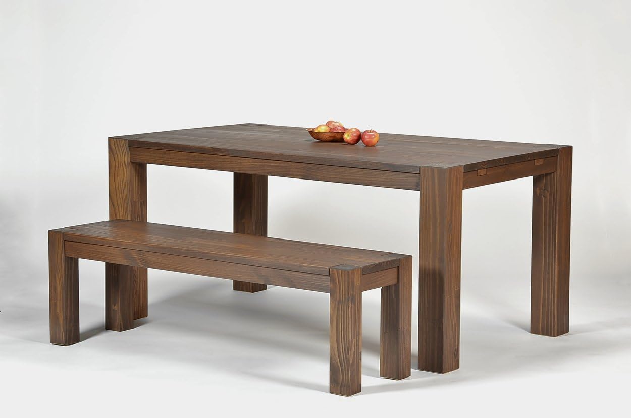 Seidel Rio Bonito Dining Table 160 x 90 cm B-Stock Colour Cognac Brown Pine Solid Wood, Oiled and Waxed Table, Optional: Matching Benches 160 x 38 cm