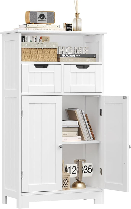 White Storage Cabinet with Drawers and Shelves, Bathroom Cabinet with Doors, Floor Storage Cabinet Hutch Cupboard for Dining/Living Room/Home Office