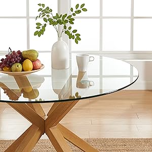 Harry Glass and Oak Effect Round Dining Table 120cm