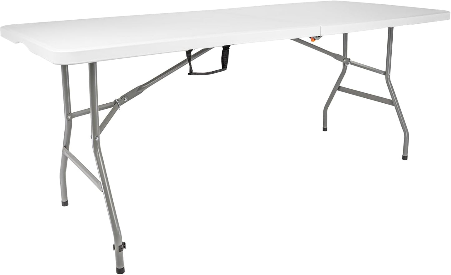 Folding Table with Handle for Carry, Beer Table, Garden Table, Dining Table, Buffet Table with Carry Handle, Rattan Look, 180 x 75 cm, White, Smooth