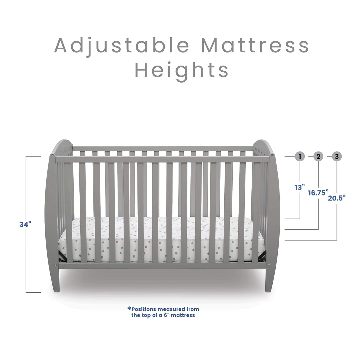 Delta Children Taylor 4-in-1 Convertible Baby Crib, Easy to Assemble, Sustainable New Zealand Wood, Grey