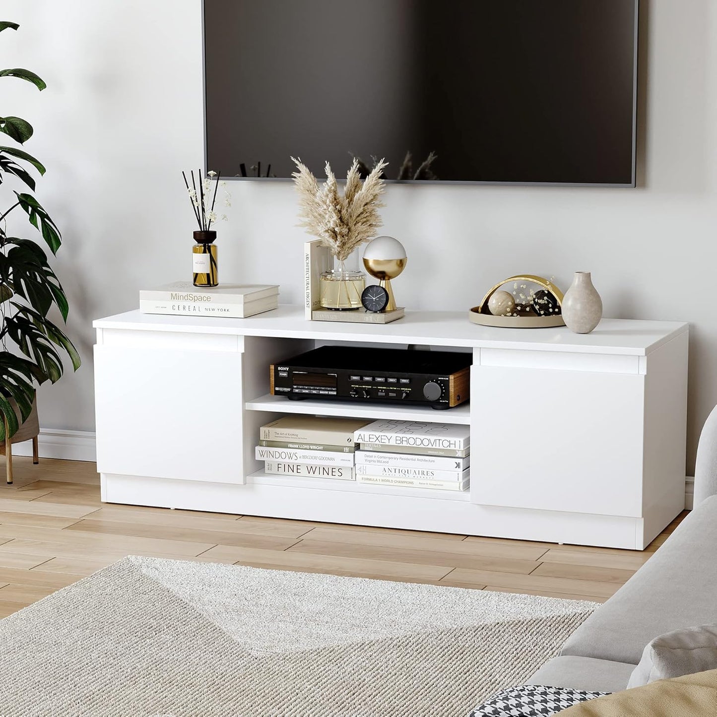 TV Lowboard TV Cabinet for TVs TV Chest of Drawers up to 55 Inch TV Cabinet Shelf White 120 x 39.5 x 40 cm