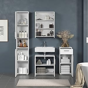 trendteam smart living - Wons - Chest of Drawers - White High Gloss - Timeless Bathroom Cabinet - (W x H x D) 37 x 83 x 31 cm - Bathroom Chest of Drawers with Vertical Milled Door - with