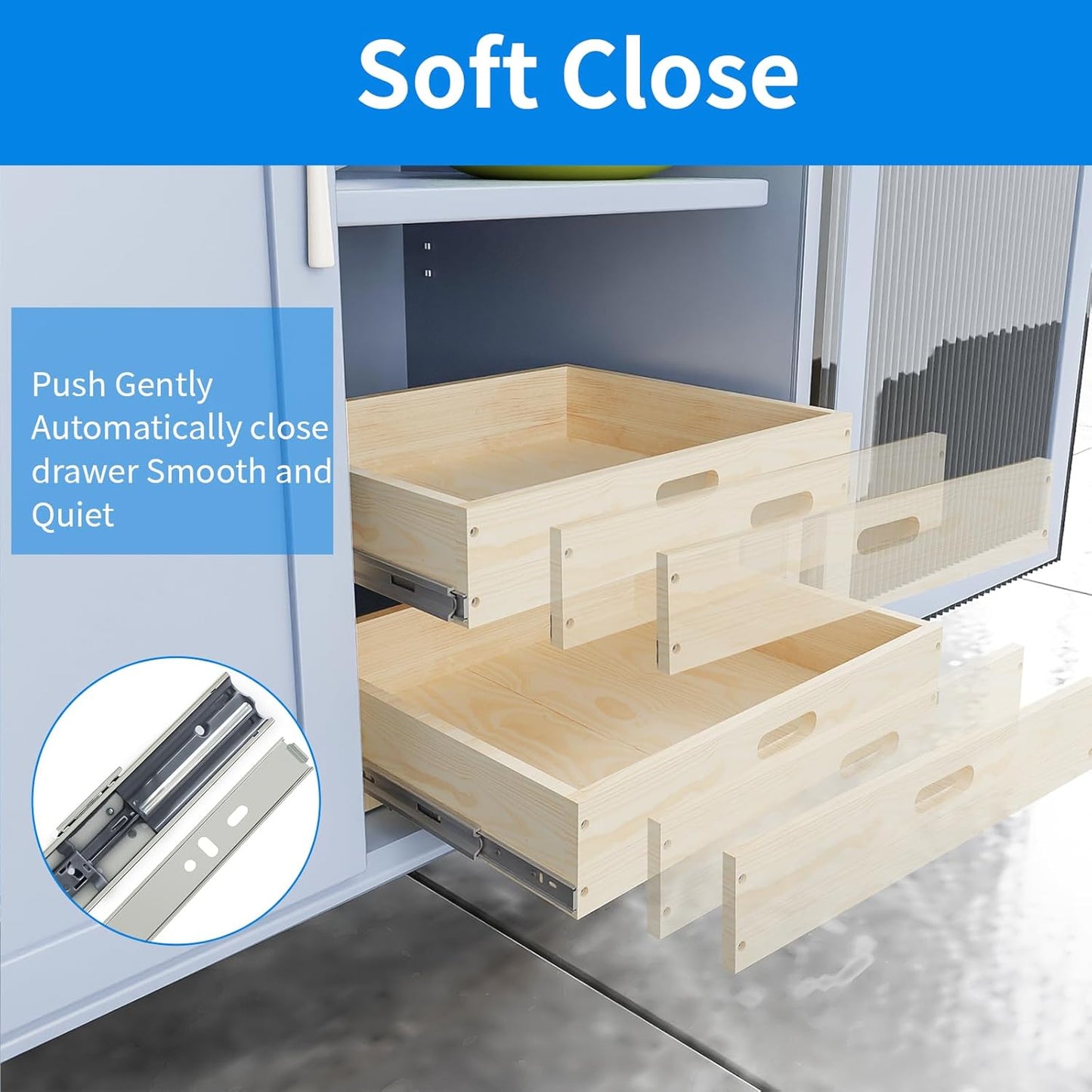 Pull Out Cabinet Organizer, 20''W×21''D×16''H Soft Close Slide Out Wood Drawer Storage Shelves for Kitchen, Base Cabinet Organization for Pantry, 2-Tier, Finished, Heavy-Duty, Bottom Assembly