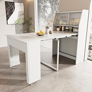 Dining Table, Small, Disposable Extendable Table, White Dining Room Storage Cabinet, Dining Table with Storage Space, Rectangular Dining Table, Coffee Lounge Table, Space-Saving,