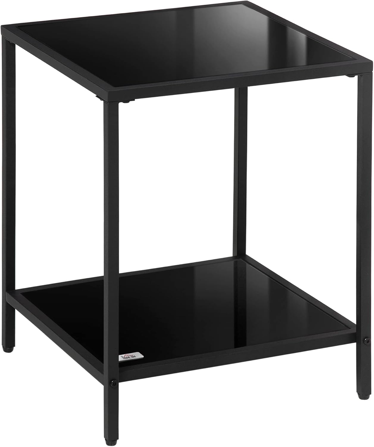 Side Table, Coffee Table with 2 Levels, Tempered Glass Coffee Table for Living Room, Bedroom, 40 x 40 x 50 cm, Steel, Black