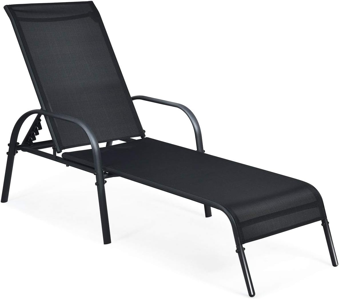 Sun Lounger with 5-Way Adjustable Backrest and Armrests, Garden Lounger Made of Textilene Fabric, Recliner Lounger up to 150 kg Load Capacity for Beach Garden Patio Black