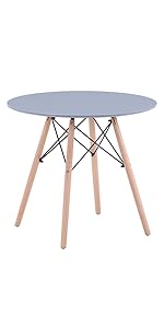 Round Dining Table Wood Pattern Table Round Kitchen Table Dining Room Table with Metal Legs for Offices Apartments Restaurants 90 x 90 x 75 cm (Wood)